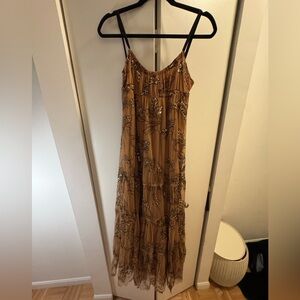 Anthropologie Beige Floral Embellished Maxi Dress